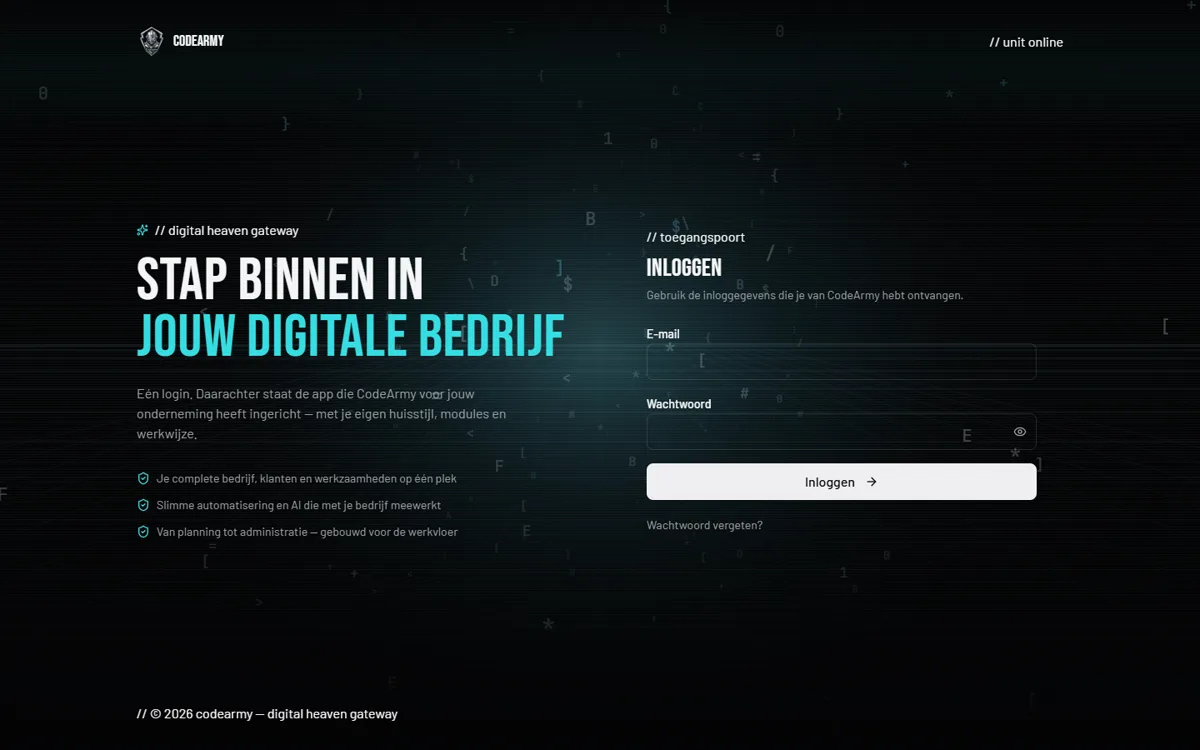Inlogscherm van portaal.codearmy.nl
