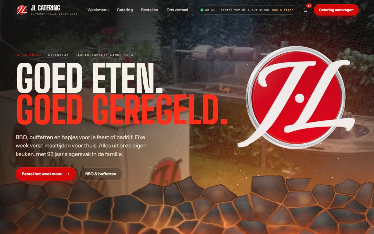 Nieuwe website van JL Catering met het weekmenu