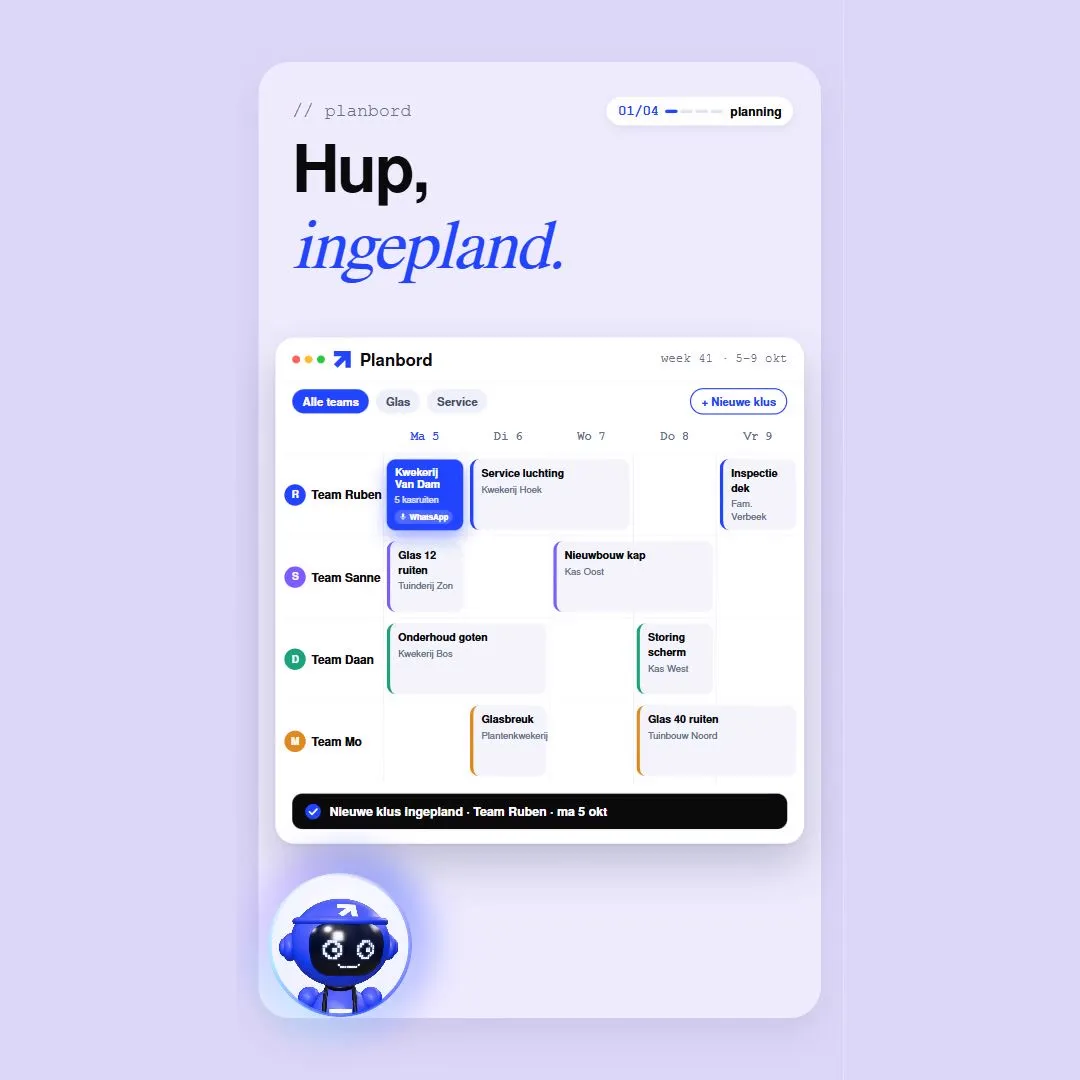 Planbord van de WhatsApp-assistent met ingeplande klussen